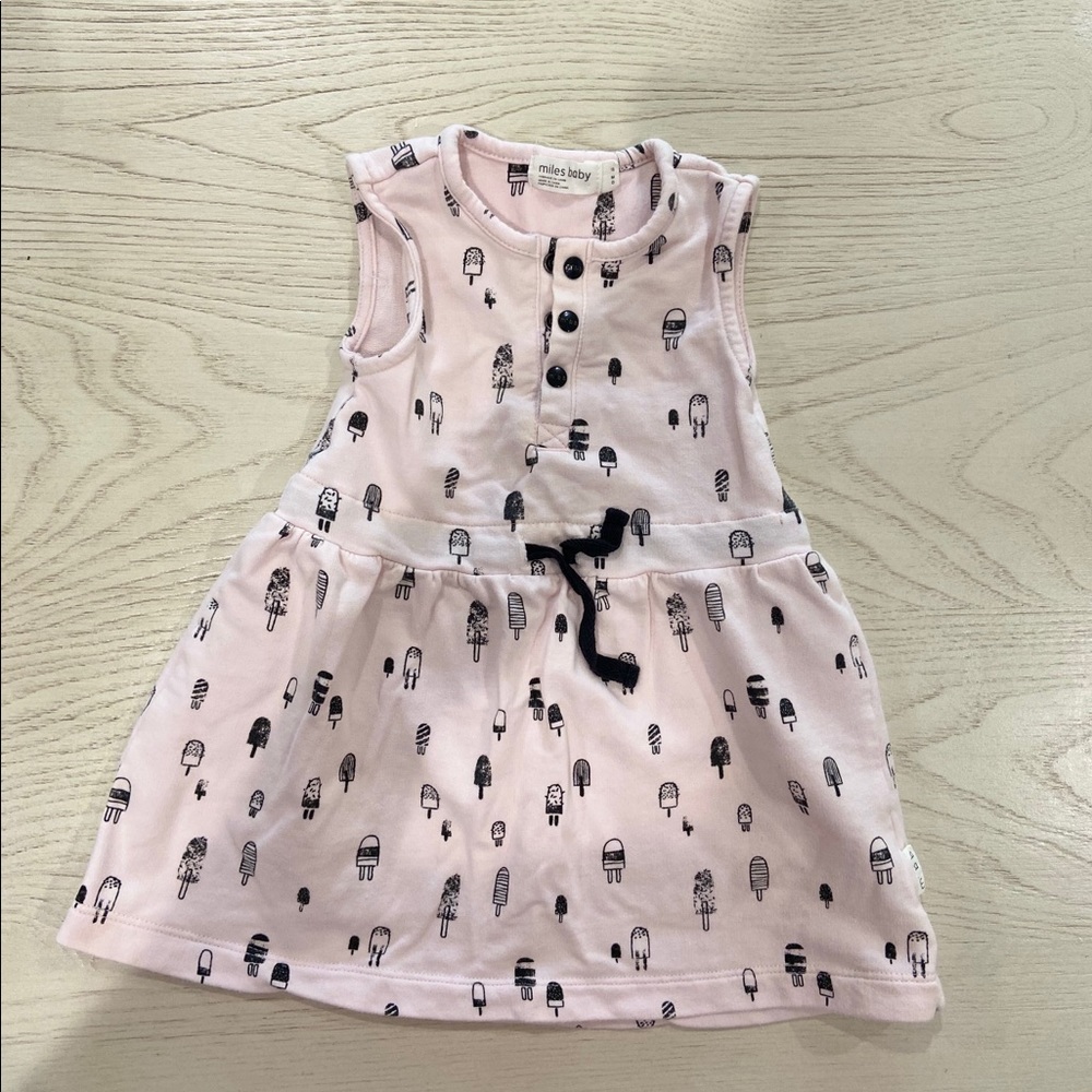 MILES BABY 12M PINK POPSICLE DRESS BLACK DRAWSTRIG